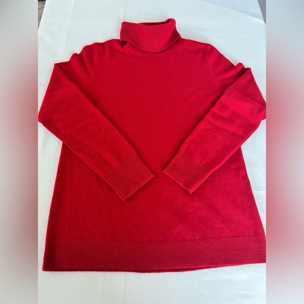 Talbots Sweater Women’s Medium Red 100% Cashmere Pullover Cowl Turtleneck